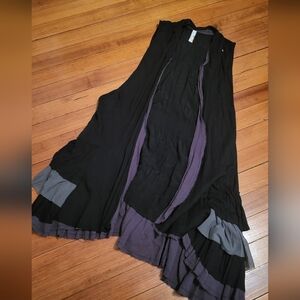 Free People Black And Grey Ruffle Top